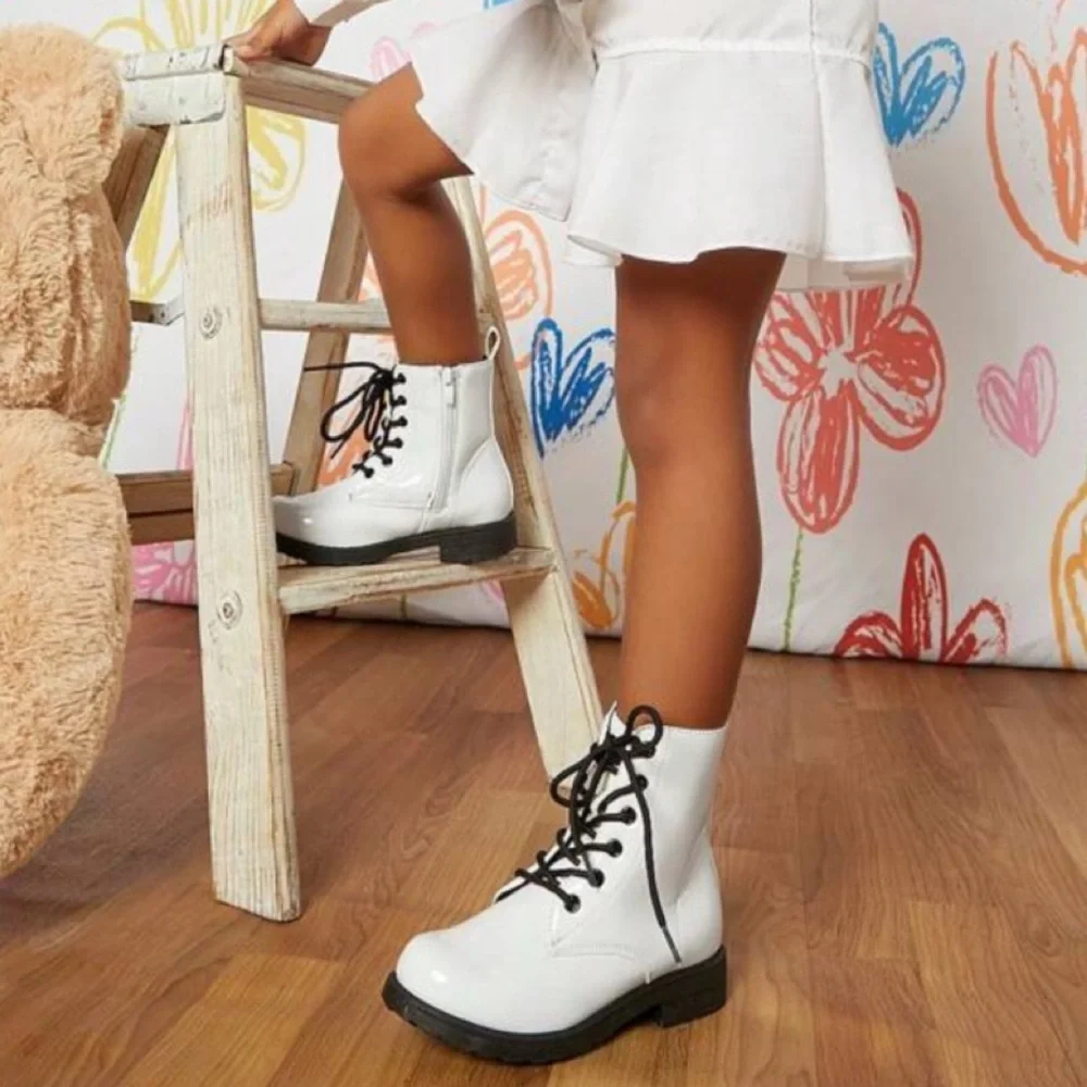 Kids White Combat Boots